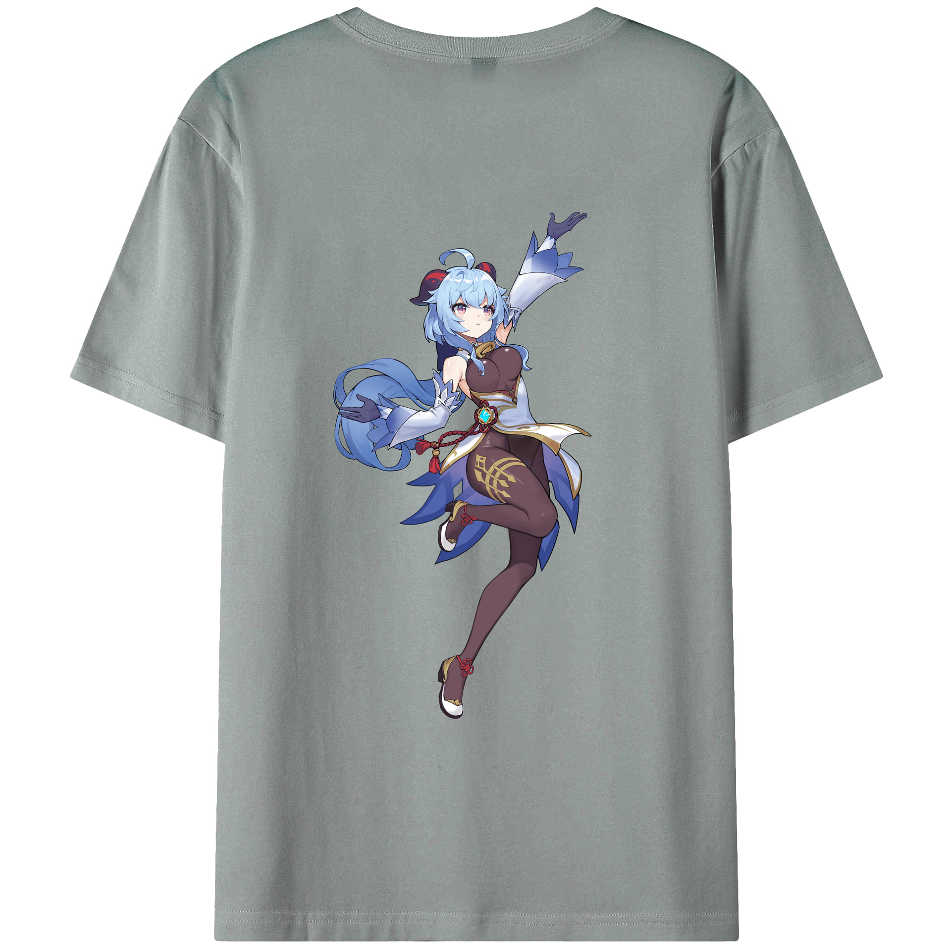 げんし神 甘雨 かんう genshin Ganyu 綿100％ メンズ半袖Tシャツ（バックプリント） 通気性
